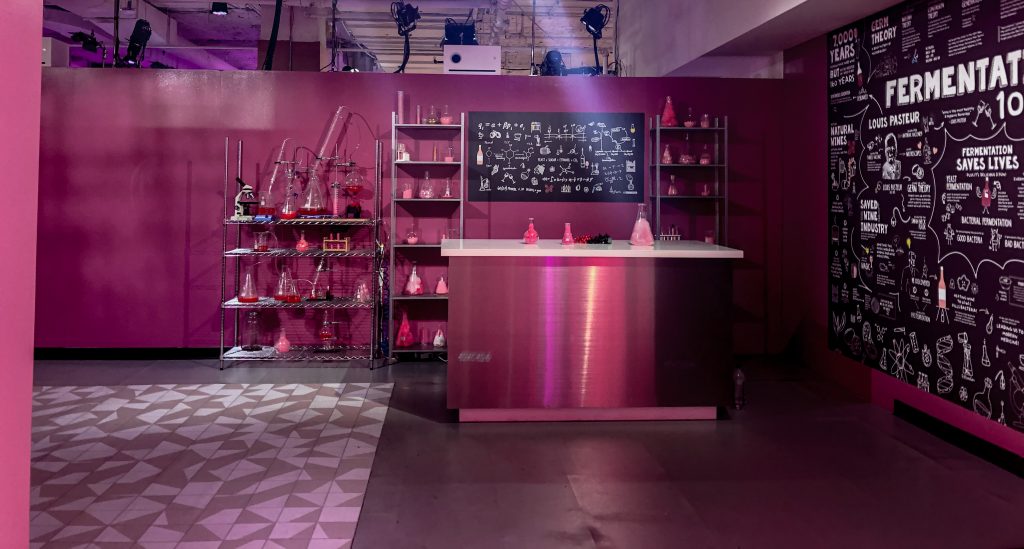 A pink lab set up for the Rosé Mansion