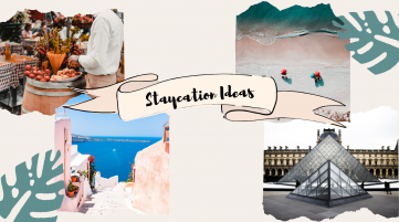 staycation ideas titled blog header with various vacation photos